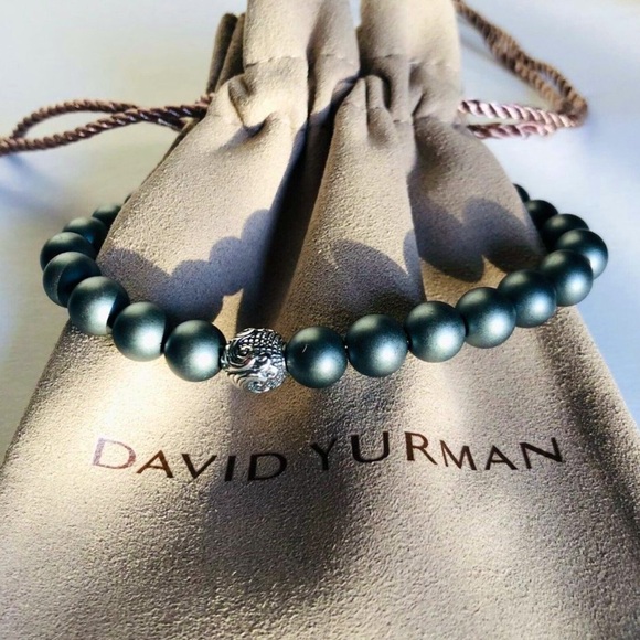 David Yurman Men's Spiritual Bead Bracelet w Matte Hematite & Silver Wave 8.5 in - Picture 1 of 10